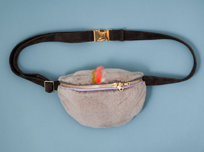 GREY MINK BUMBAG WITH A MOHAWK